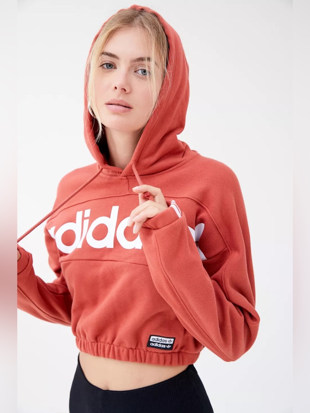 Adidas Women’s Rust-Red Terra Cotta Cropped Logo Hoodie L XL